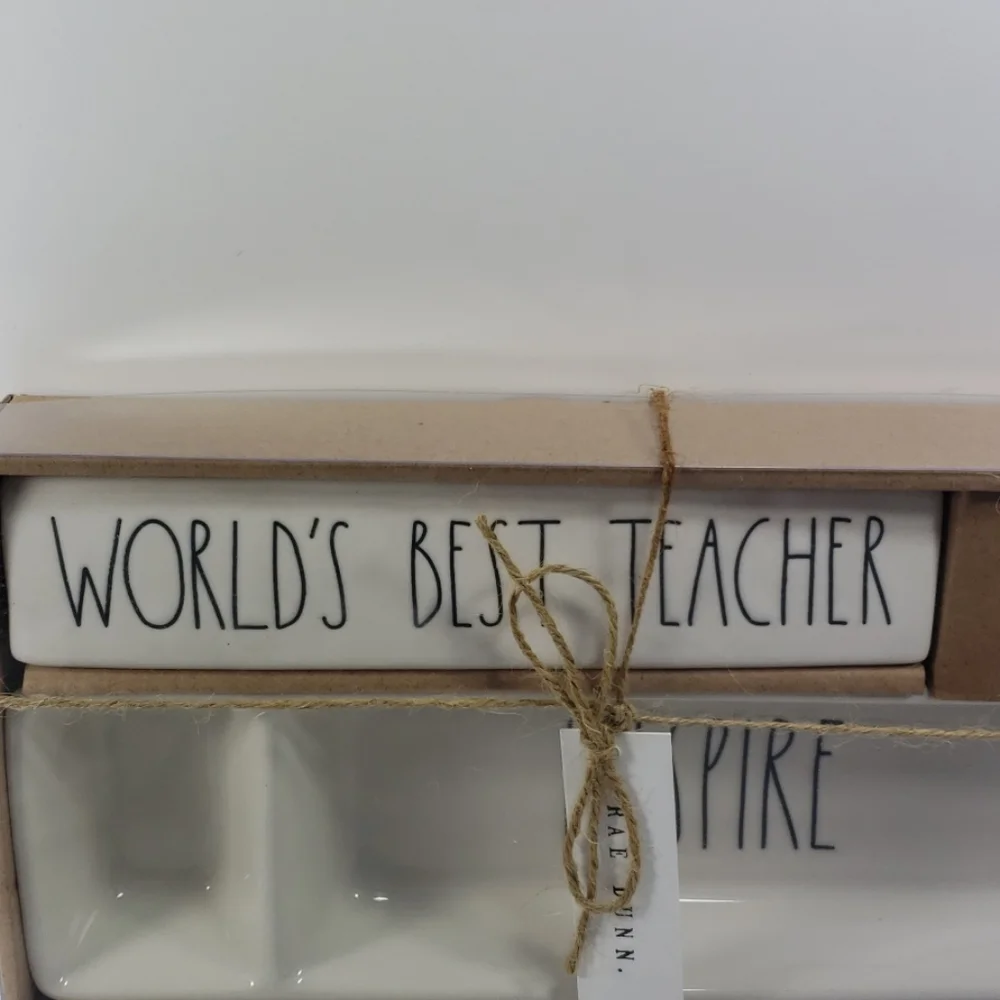 Rae Dunn World's Best Teacher Desk Plaque &  Tray